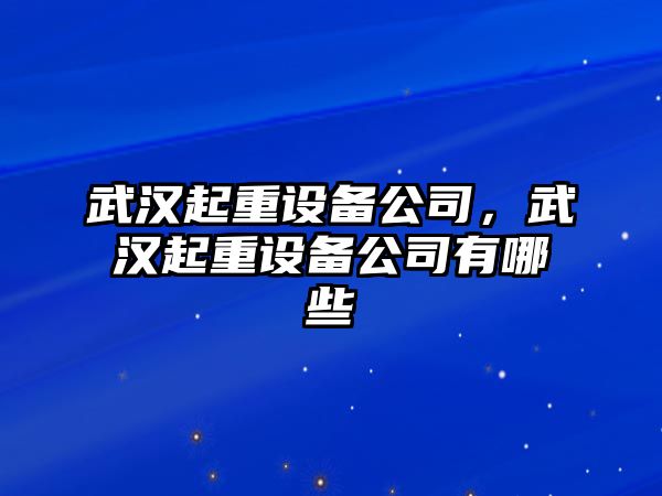 武漢起重設備公司，武漢起重設備公司有哪些