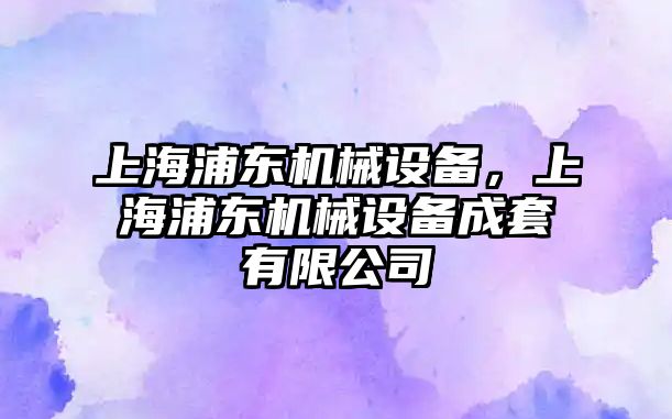 上海浦東機械設備，上海浦東機械設備成套有限公司