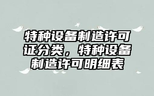 特種設備制造許可證分類(lèi)，特種設備制造許可明細表