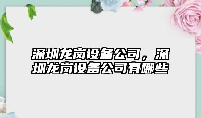 深圳龍崗設備公司，深圳龍崗設備公司有哪些