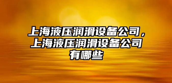 上海液壓潤滑設備公司，上海液壓潤滑設備公司有哪些
