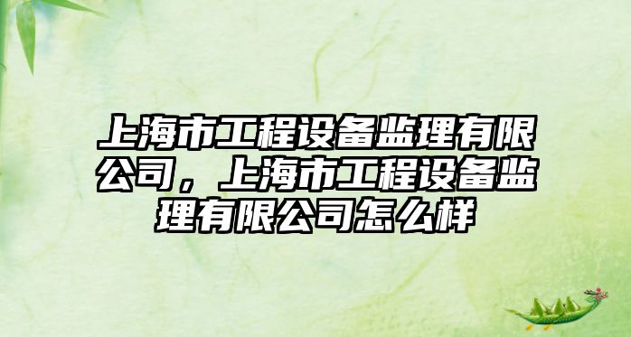 上海市工程設備監理有限公司，上海市工程設備監理有限公司怎么樣