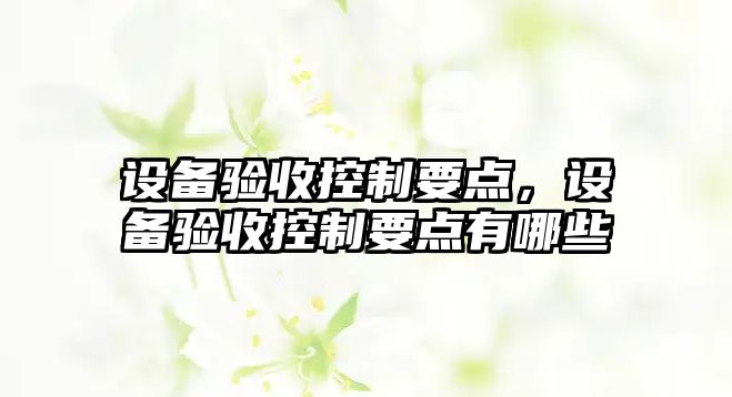 設備驗收控制要點(diǎn)，設備驗收控制要點(diǎn)有哪些