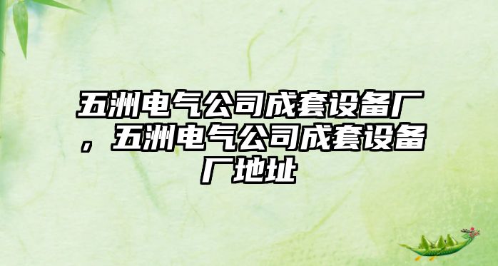 五洲電氣公司成套設備廠(chǎng)，五洲電氣公司成套設備廠(chǎng)地址