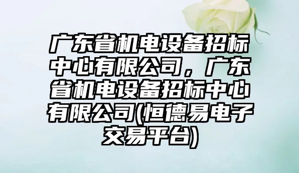 廣東省機電設備招標中心有限公司，廣東省機電設備招標中心有限公司(恒德易電子交易平臺)