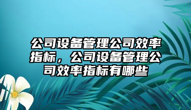 公司設備管理公司效率指標，公司設備管理公司效率指標有哪些