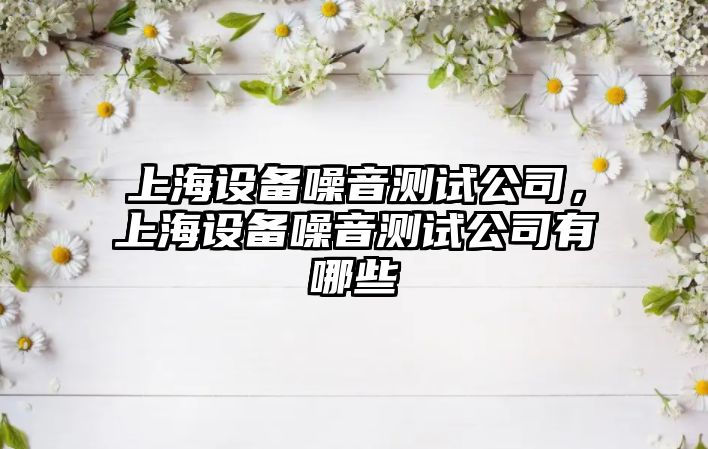 上海設備噪音測試公司，上海設備噪音測試公司有哪些