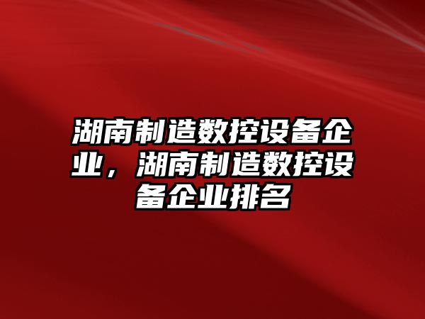 湖南制造數控設備企業(yè)，湖南制造數控設備企業(yè)排名