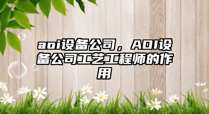 aoi設備公司，AOI設備公司工藝工程師的作用
