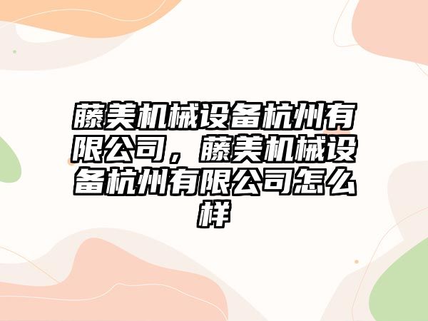 藤美機械設備杭州有限公司，藤美機械設備杭州有限公司怎么樣