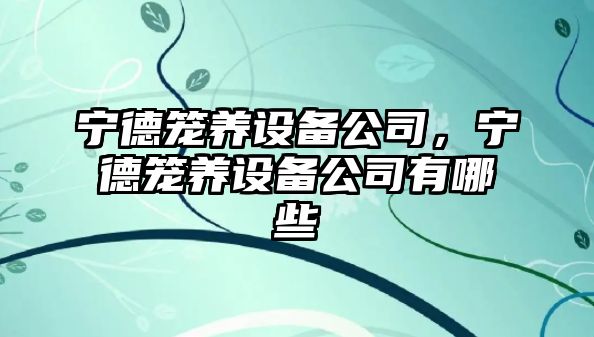 寧德籠養設備公司，寧德籠養設備公司有哪些