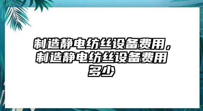 制造靜電紡絲設備費用，制造靜電紡絲設備費用多少