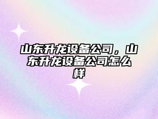 山東升龍設備公司，山東升龍設備公司怎么樣