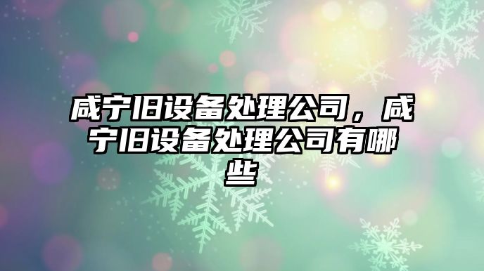 咸寧舊設備處理公司，咸寧舊設備處理公司有哪些