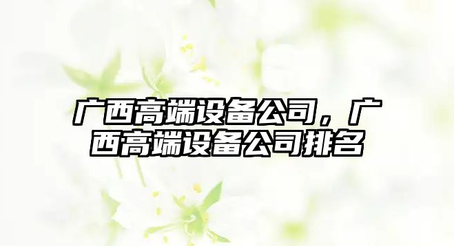廣西高端設備公司，廣西高端設備公司排名