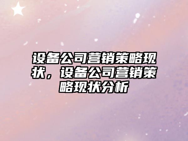 設備公司營(yíng)銷(xiāo)策略現狀，設備公司營(yíng)銷(xiāo)策略現狀分析