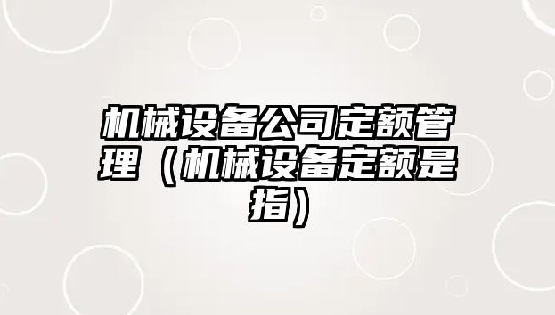 機械設備公司定額管理（機械設備定額是指）