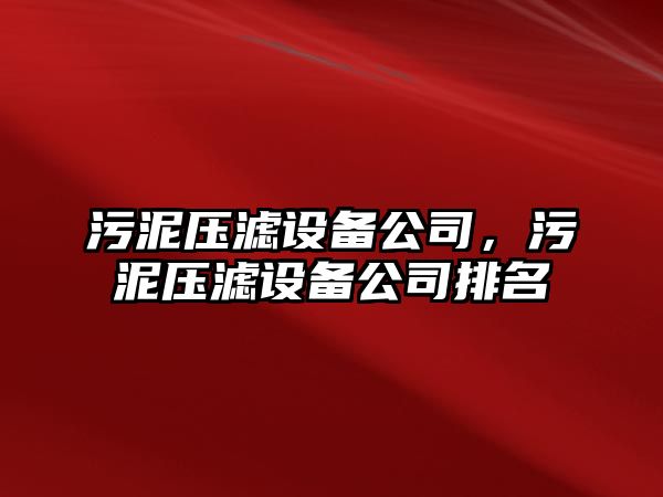 污泥壓濾設備公司，污泥壓濾設備公司排名