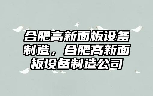 合肥高新面板設備制造，合肥高新面板設備制造公司