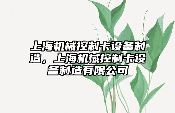 上海機械控制卡設備制造，上海機械控制卡設備制造有限公司