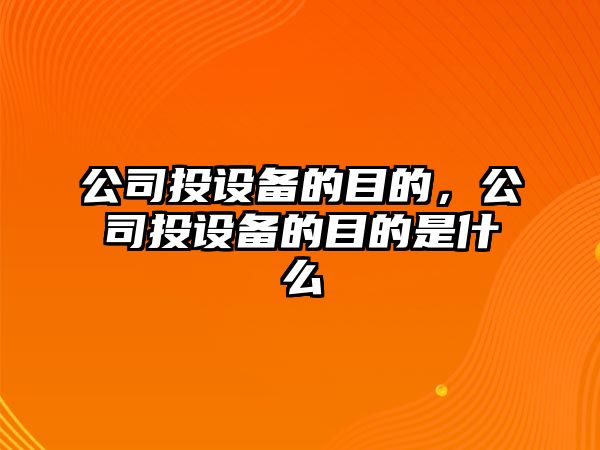 公司投設備的目的，公司投設備的目的是什么