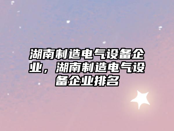 湖南制造電氣設備企業(yè)，湖南制造電氣設備企業(yè)排名