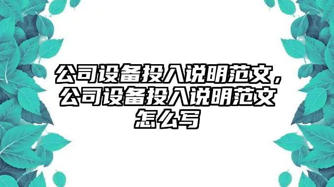 公司設備投入說(shuō)明范文，公司設備投入說(shuō)明范文怎么寫(xiě)