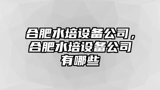 合肥水培設備公司，合肥水培設備公司有哪些