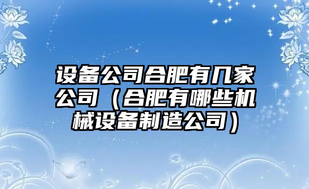 設備公司合肥有幾家公司（合肥有哪些機械設備制造公司）