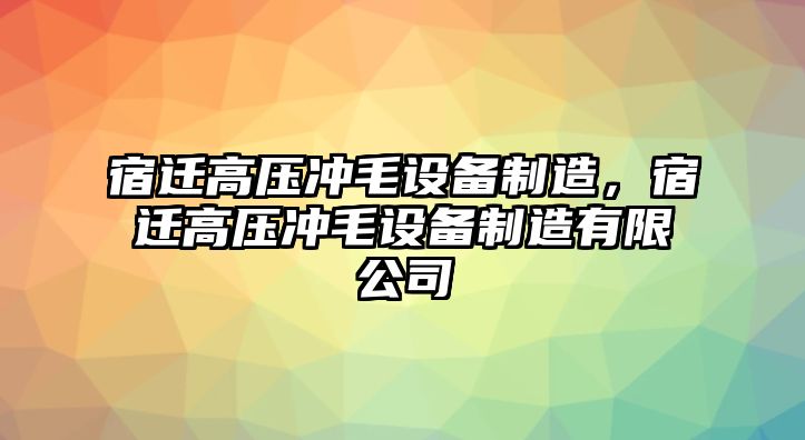 宿遷高壓沖毛設備制造，宿遷高壓沖毛設備制造有限公司
