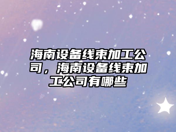 海南設備線(xiàn)束加工公司，海南設備線(xiàn)束加工公司有哪些