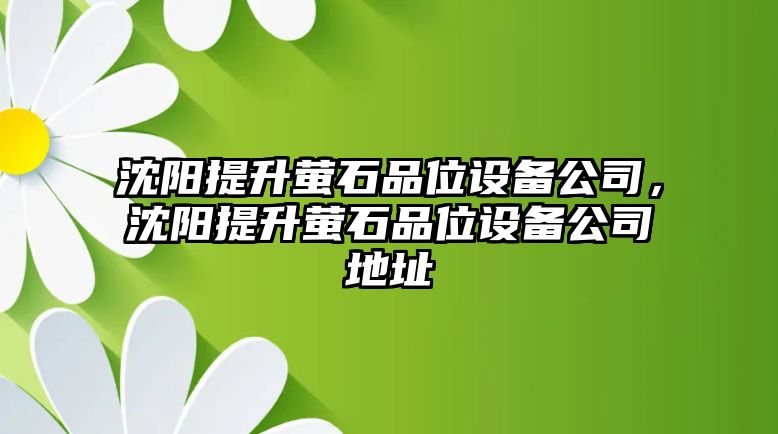 沈陽(yáng)提升螢石品位設備公司，沈陽(yáng)提升螢石品位設備公司地址