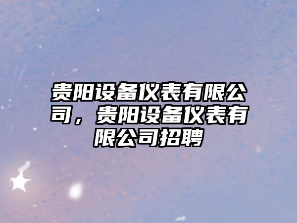 貴陽(yáng)設備儀表有限公司，貴陽(yáng)設備儀表有限公司招聘