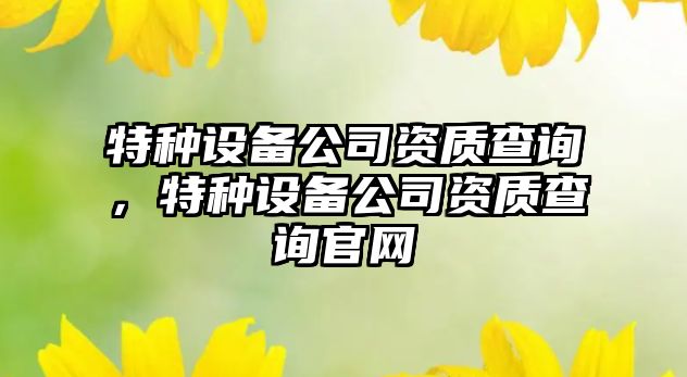 特種設備公司資質(zhì)查詢(xún)，特種設備公司資質(zhì)查詢(xún)官網(wǎng)