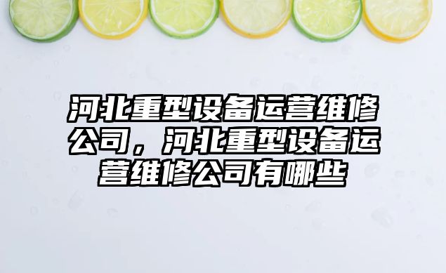 河北重型設備運營(yíng)維修公司，河北重型設備運營(yíng)維修公司有哪些