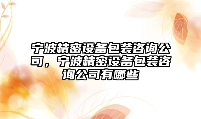 寧波精密設備包裝咨詢(xún)公司，寧波精密設備包裝咨詢(xún)公司有哪些
