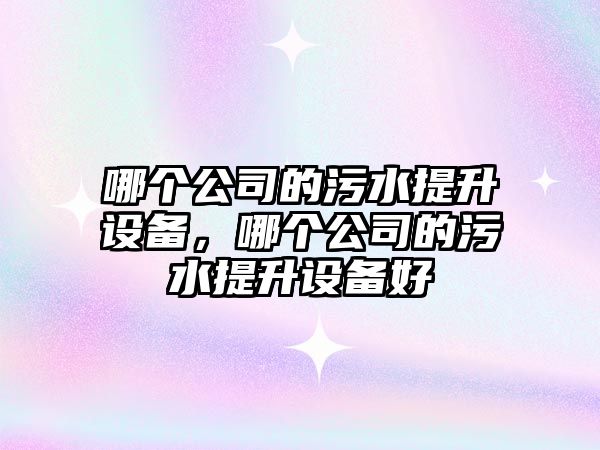 哪個(gè)公司的污水提升設備，哪個(gè)公司的污水提升設備好