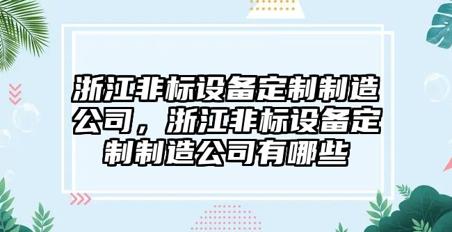 浙江非標設備定制制造公司，浙江非標設備定制制造公司有哪些