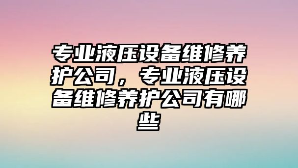 專(zhuān)業(yè)液壓設備維修養護公司，專(zhuān)業(yè)液壓設備維修養護公司有哪些