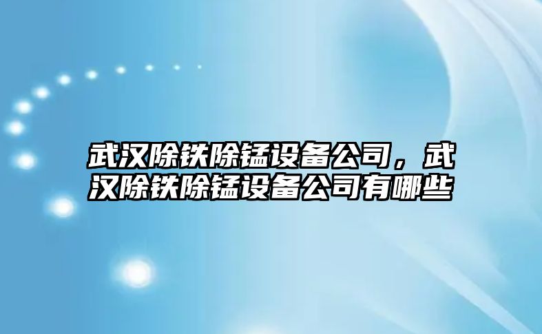 武漢除鐵除錳設備公司，武漢除鐵除錳設備公司有哪些