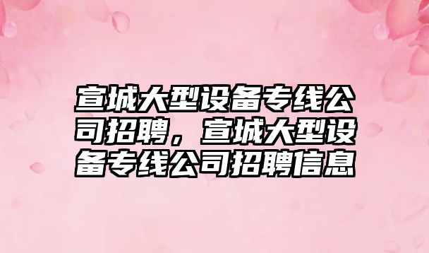 宣城大型設備專(zhuān)線(xiàn)公司招聘，宣城大型設備專(zhuān)線(xiàn)公司招聘信息