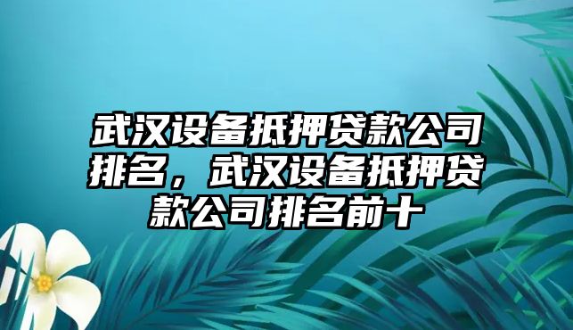 武漢設備抵押貸款公司排名，武漢設備抵押貸款公司排名前十