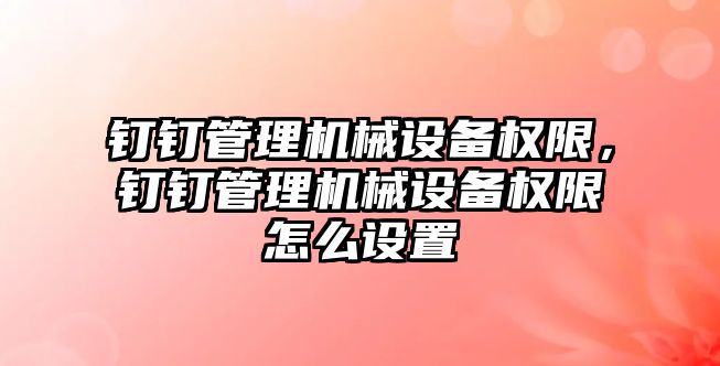 釘釘管理機械設備權限，釘釘管理機械設備權限怎么設置