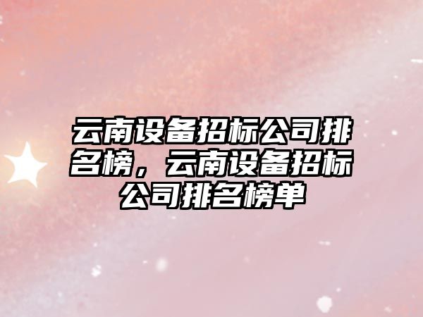 云南設備招標公司排名榜，云南設備招標公司排名榜單