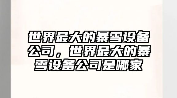 世界最大的暴雪設備公司，世界最大的暴雪設備公司是哪家