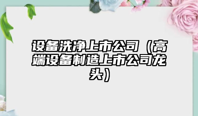 設備洗凈上市公司（高端設備制造上市公司龍頭）