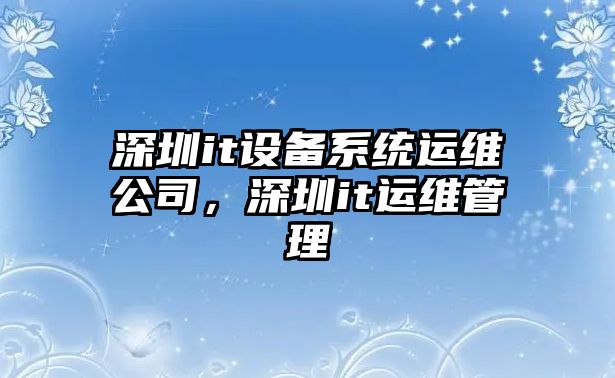 深圳it設備系統運維公司，深圳it運維管理