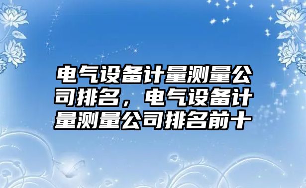 電氣設備計量測量公司排名，電氣設備計量測量公司排名前十