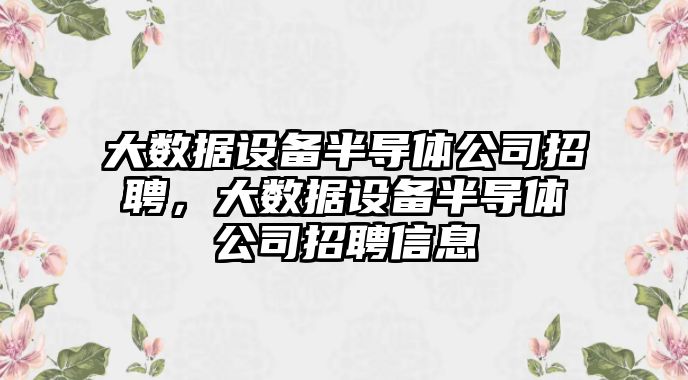 大數據設備半導體公司招聘，大數據設備半導體公司招聘信息