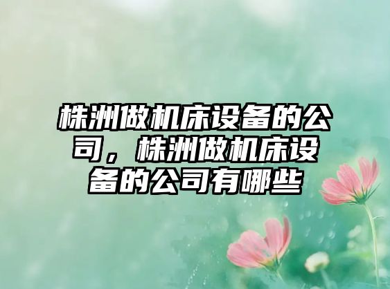 株洲做機床設備的公司，株洲做機床設備的公司有哪些
